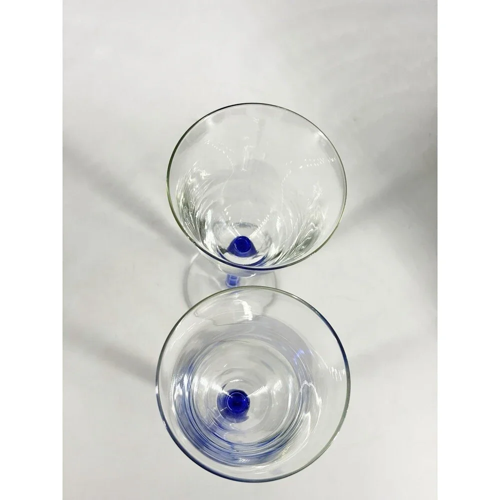 PIER 1 Blue Ribbon Swirl Stem Wine Goblet Glasses